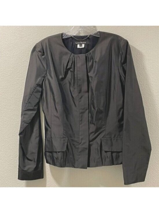 Lida Baday Jackets & Blazers - LIDA BADAY Short Line Silk Blend Long Sleeve Blazer Dark Gloss Green Women 12